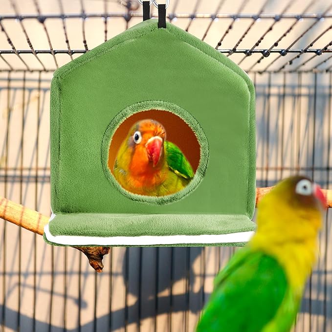 Spiareal 2 Pcs Large Winter Warm Birds Nest House Plush Snuggle Bird Bed for Cage Sleeping Hanging Hammock Parakeet Bed Cage Accessories for Parrot Cockatiels Budgies Lovebird 11 x 15 x 11 Inches