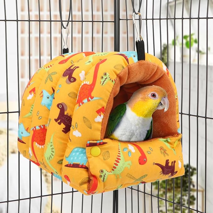 Wontee Bird Nest House Winter Warm Snuggle Hut Bird Bed Hanging Hammock for Parrots Budgies Parakeets Caique Senegal Cockatiels Conures (Dark Yellow, Medium)