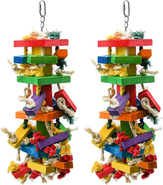 RUBY.Q 2 Pack Large Parrot Toy, 20in Bird Parrot Toy, Multicolored Natural Wooden Bird Chewing Toys for Large Macaws, African Grey and a Variety of Amazon Parrots
