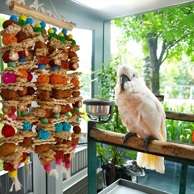 Large Bird Parrot Toys,Multicolored Natural Macaws Toy Bird Chewing Toy for Cokatoos African Grey and Large Medium Birds