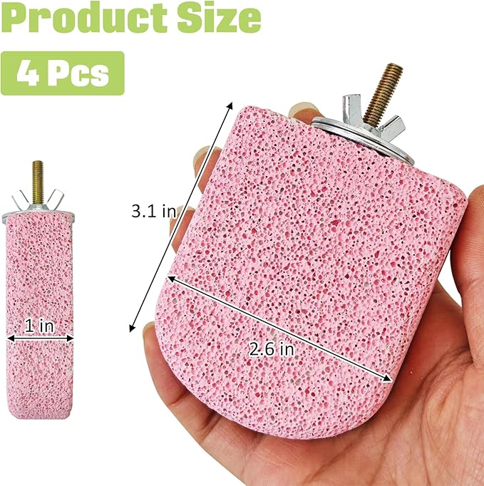 BNOSDM 4 Pcs Bird Beak Grinding Stone Chew Toy Parrot Calcium Perch Bird Stand Platform Parakeet Cage Accessories for Budgies, Cockatiels, Conures, Lovebirds, Finch (Pink)