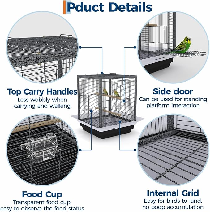 24 Inch Small Bird Cage with Stand, Medium Bird Carrier for Parakeets, Canaries, Lovebirds, Small Quaker, Cockatiels, Budgie, Green Cheek,Conure