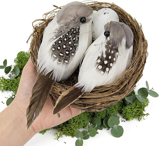 KESYOO Artificial Bird Nest with Egg and Birds Handmade Rattan Easter Decorations for Home Garden Party Lifelike Spring Crafts Ornaments for Tree, Table Centerpiece (Sturdy & Realistic)