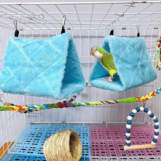 2Pcs Bird Tent Plush Hammock Warm Hut Hanging Nest for Cage 9.4''X5.9''X7.0'' Large Snuggle Sleeping Bed Parrot Hideaway Cave for Eclectus Parakeet Cockatiels Cockatoo Lovebird