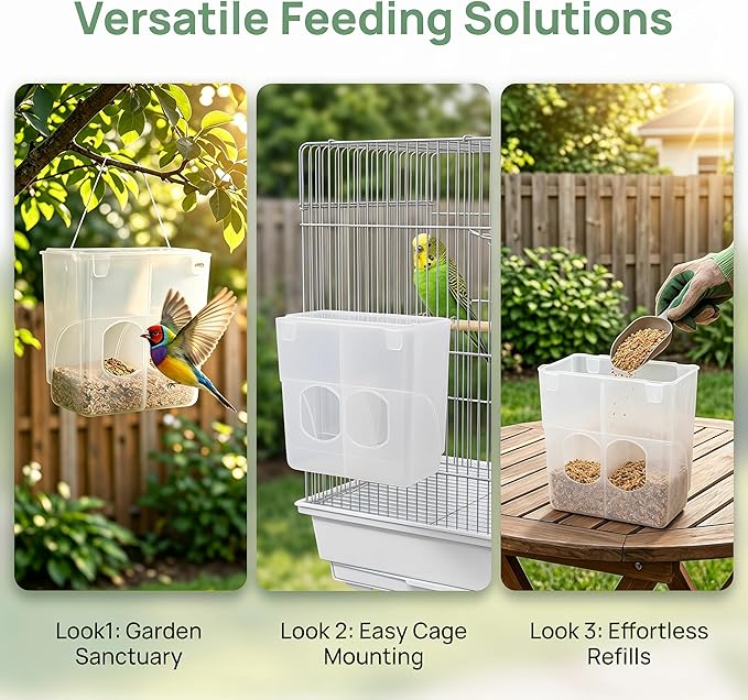 Automatic Pigeon Bird Feeder for Cage Feeding Station Bowl, Quail Feeder Hanging Parrot Feeder for Canary Parakeet Budgerigar, Double Hole