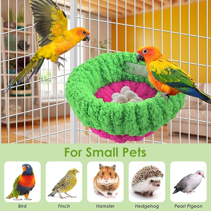 KATUMO Bird Nest, 7inch Small Parrot Breeding Bed for Budgie, Parakeet, Cockatiel, Conure, Lovebird, Canary, Finch Birds (Green/Rose, Large)