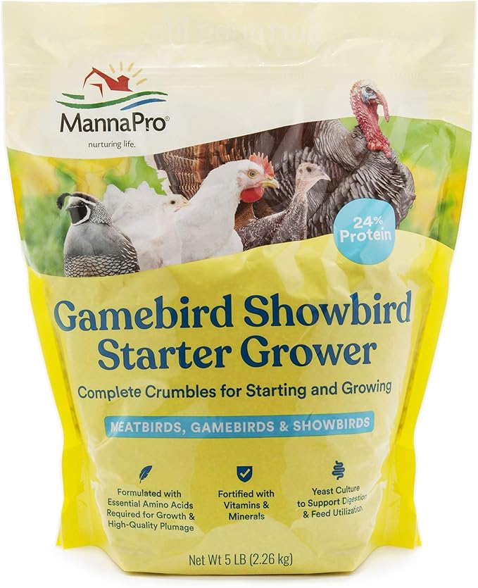 Manna Pro Gamebird & Showbird Crumbles – Premium Poultry Feed for Chickens, Ducks, Gamebirds, Turkeys & Bantams – Fortified with Vitamins & Minerals – Healthy Complete Diet – 5 lb Bag