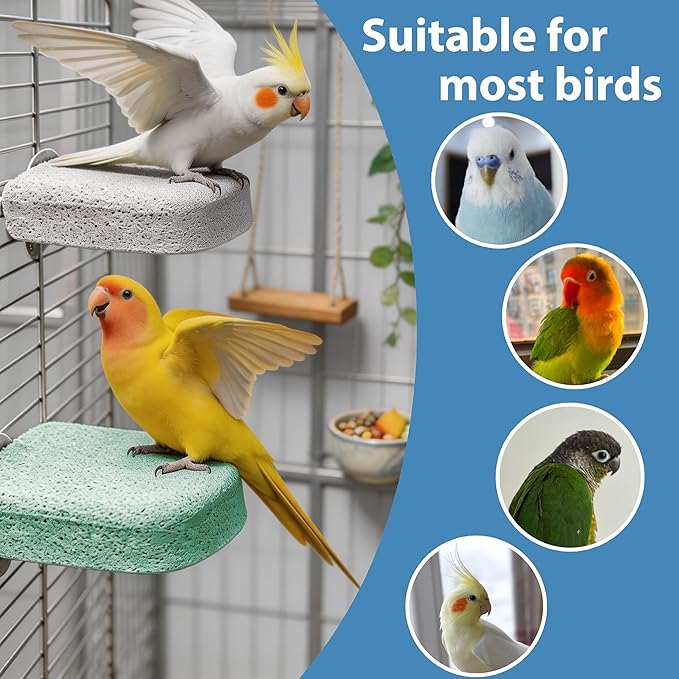 4Pcs Bird Beak Grinding Stone,Rough-Surfaced Grinding Stone,Calcium Mineral Bird Perch,Beak & Claw Trimming Accessory,Natural Chewing Toys for Budgie Cockatiel Conure Lovebird Finch Small Medium Birds