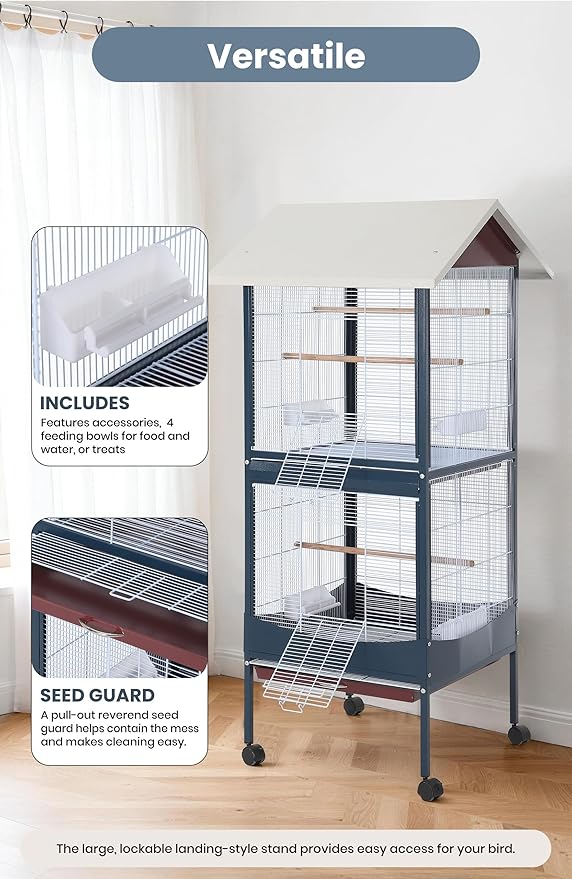 Garvee Bird Cage, 66''H Extra Large Bird Cage, w/Removeble Tray, Waterproof Roof, Easy to Clean, Lockable Caster, Indoor& Outdoor Application for Conure,Macaw,Budgie,Cockatiel,Lovebirds,Parakeet