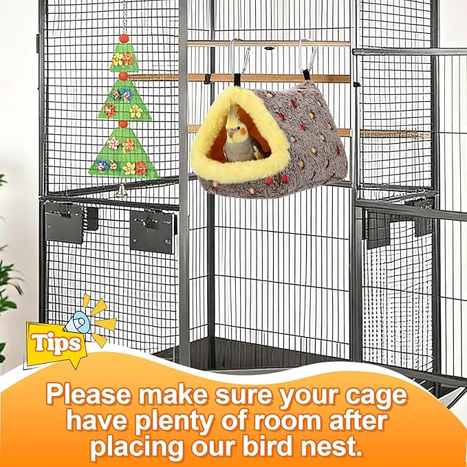 MEWTOGO Medium Winter Warm Bird Nest for Cage - Comfortable Birds Bed with Support Plate, Hanging Shed Hideaway Hammock Hut Gift for Cockatiel Monk Parrots Sun Conure