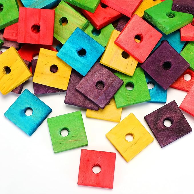 Sumind 80 Pieces Bird Toy Wooden Blocks Parrot Chewing Toys Mini Wood Chips Small Animals Cage Accessories for DIY Playing Chewing Shredding Mixed Large Bird Toys, Random Color