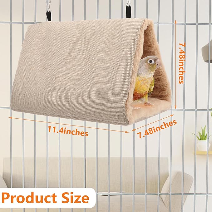 Litewoo Winter Warm Bird Nest House Hanging Hammock Shed Hut Cotton Parrot Sleeping Bed Plush Double Access Birds Hut Hideaway Tent for Parrot Parakeet Cockatiel Cockatoo Budgie Lovebirds (L/Beige)