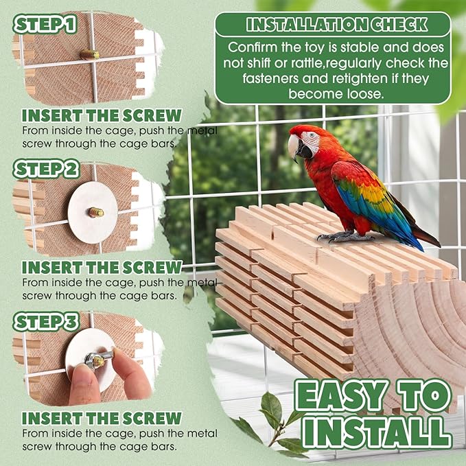 CroBlissful 2 Pcs Wooden Parrot Chew Toys Natural Wooden Bird Foraging Toy Chew Accessories Relieve Boredom and Anxiety, Foraging Toys, for Parakeet, Cockatiel, Conure, Budgie, Lovebird (L)