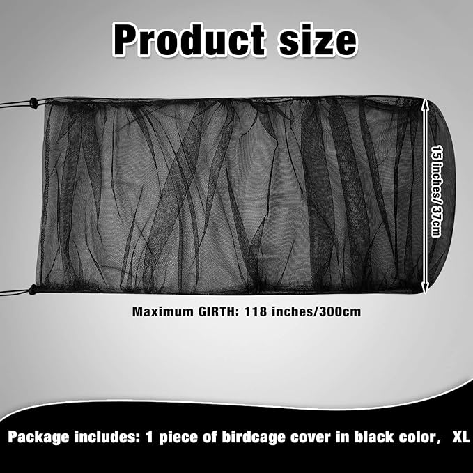 Shappy Large Bird Cage Seed Catcher,Bird Cage Cover Net Skirt Guard,Adjustable Soft Airy Mesh Net for Parrot Parakeet Macaw(118 x 15 Inch/ 300 x 37 cm,Black)