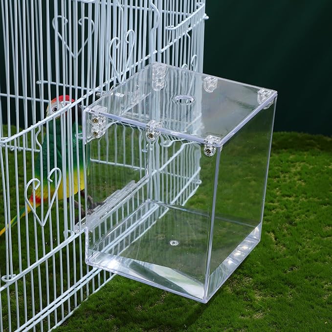Happyyami Hanging Bird Bath Box for Cage Parrot Bathtub with Splash Guard Multifunctional Bird Shower for Parakeet Cockatiel and Small Birds Indoor Birdcage Accessory 6.49X5.11X5.11In