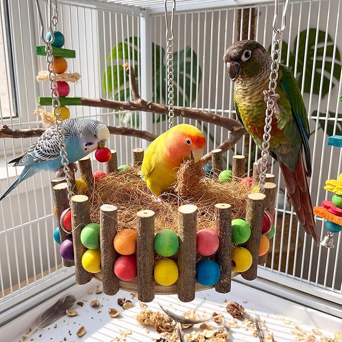 Bird Toys, Bird Perch Stand Playground for Cage, for Small-Medium Parrot, Parakeet, Budgie, Conures(nest)