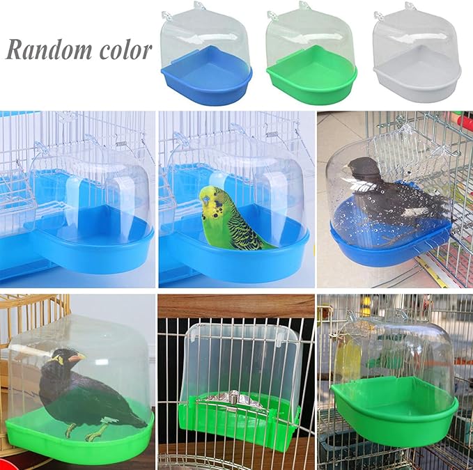 kathson Parrot Bath Box Bird Cage Accessory Supplies Bathing Tub Bath for Parakeet Pet Brids Canary Budgies Parrot (Random Color)