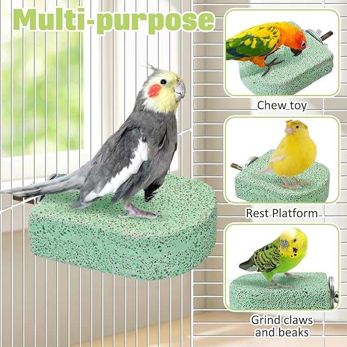 BNOSDM 4 Pcs Bird Beak Grinding Stone Chew Toy Parrot Calcium Perch Bird Stand Platform Parakeet Cage Accessories for Budgies, Cockatiels, Conures, Lovebirds, Finch (Green)