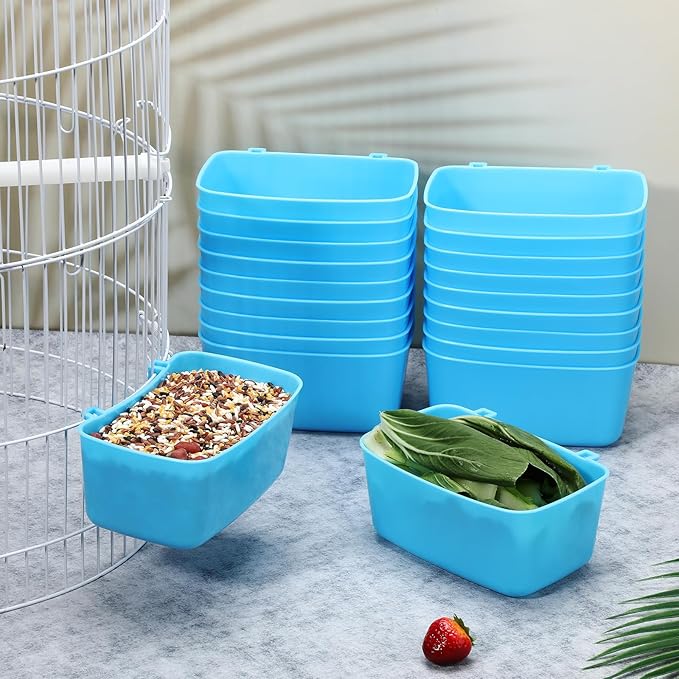 Zhehao 20 Pcs Bird Cage Cups Chicken Feeder Waterer Cups 18 oz Pigeon Feeder Plastic Poultry Wire Cage Hanging Rooster Chicken Water Bowl for Pet Bunny Gamefowl Poultry(Blue)