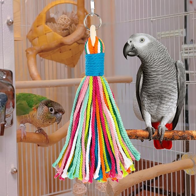 Bird Toys for Parrots, Colorful Cotton Rope Chew Toys for Large Birds, Natural Hanging Bird Cage Toys for Cockatiels, Macaws, Medium Large Birds for Playing & Preening (2)