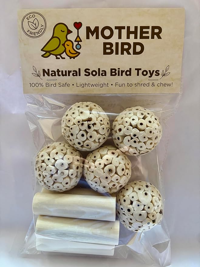 Sola Wood Bird Toy Bundle - Sola Balls & Sola Logs, Shreddable Chew Toys, Foot Toys, for Medium Birds, 10 Piece Set
