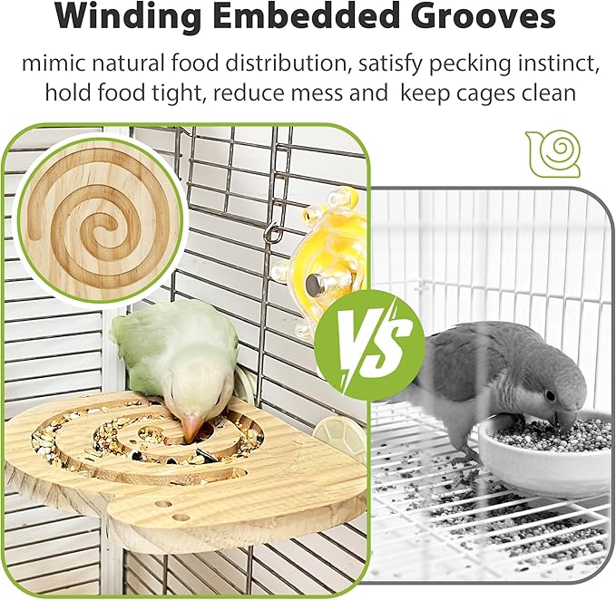 Bird Foraging Toys with Perch, Kiln-Dried Wood Bird Enrichment Toys for Slow Feeder, Parakeet Toy for Cages Reduce Seed Mess, Visible Food Design Parrot Puzzle for Novice/Older/Slow-Learning Birds