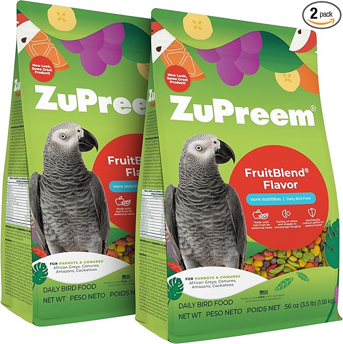 ZuPreem FruitBlend Parrot Pellets - Vitamin Fortified Large Bird Food for Parrots, Conures, African Greys, Caiques, Senegals, Amazons, Eclectus, and Small Cockatoos, 2 lb (Pack of 2)