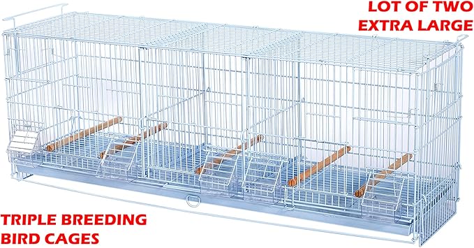 Lot-2 Extra Large 38"x11"x15"H Triple Stackable Breeder Bird Flight Cage Side Breeding Nest Box Doors with Double Removable Divider