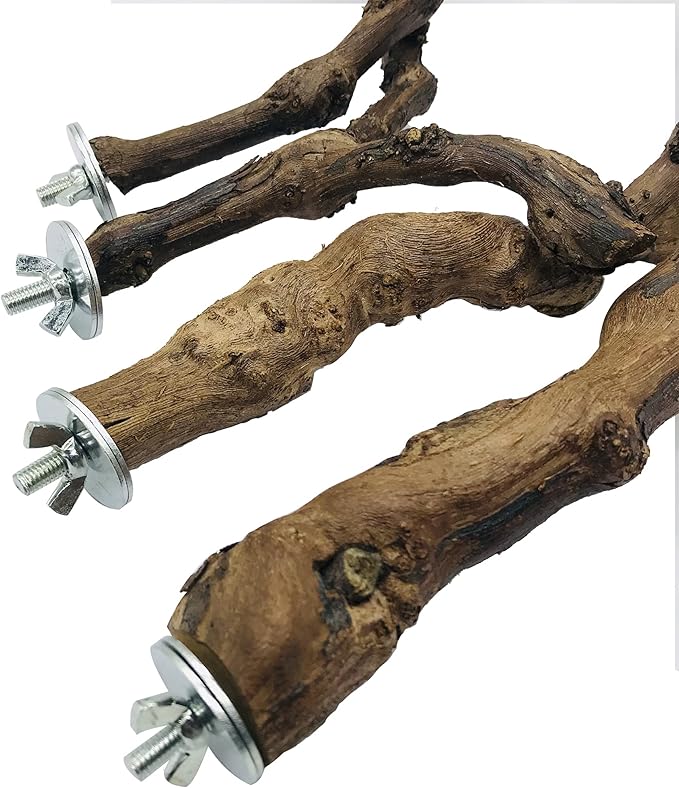 4-Piece Bird Perch - Natural Grapevine Stick Swing Chewing Toys for Parrot Cages, Cockatiels, Parakeets, Finches
