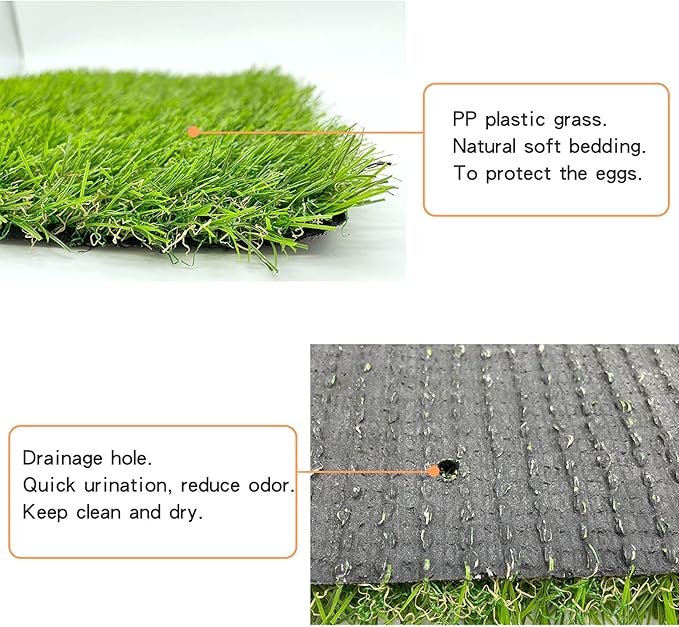 PINVNBY Washable Chicken Nesting Box Pads 6 Pcs Reusable Hens Nest Bedding Artificial Grass Rug Carpet Fake Synthetic Turf Mat for Chickens Coop Garden Lawn Indoor Outdoor(12 x 12 x 0.78 Inches)