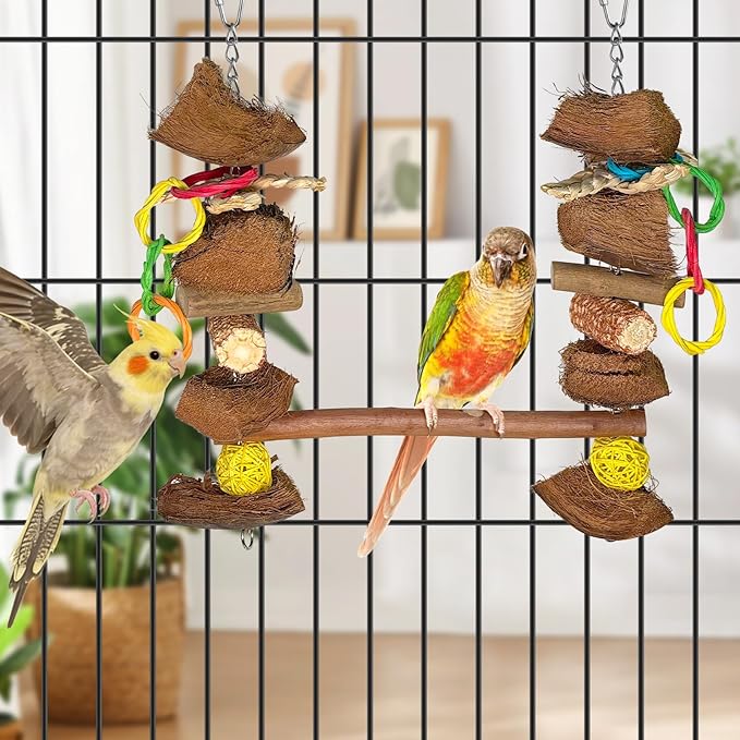 Parrot Toys Natural Coconut Fiber Parrot Hammock Bird Toys for Parrots Stand 13in for Budgerigar Parakeet Cockatiel Lovebird Sun Conure Small Birds