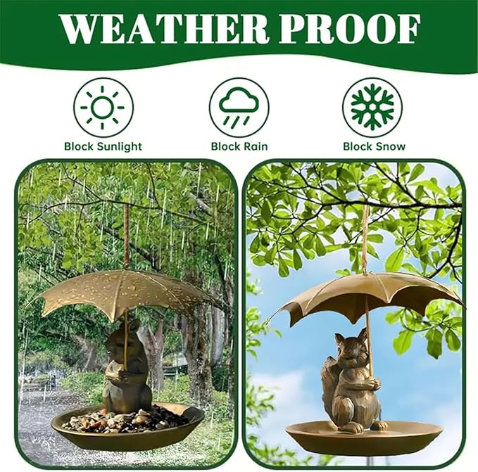 Animal Bird Feeder with Umbrella, Metal Squirrels Feed,Squirrel Umbrella Birds Feeder Birds Feeds for Outdoors Funny Cat Dog for Home Outdoor Decoration and Bird Enthusiasts (Cat)