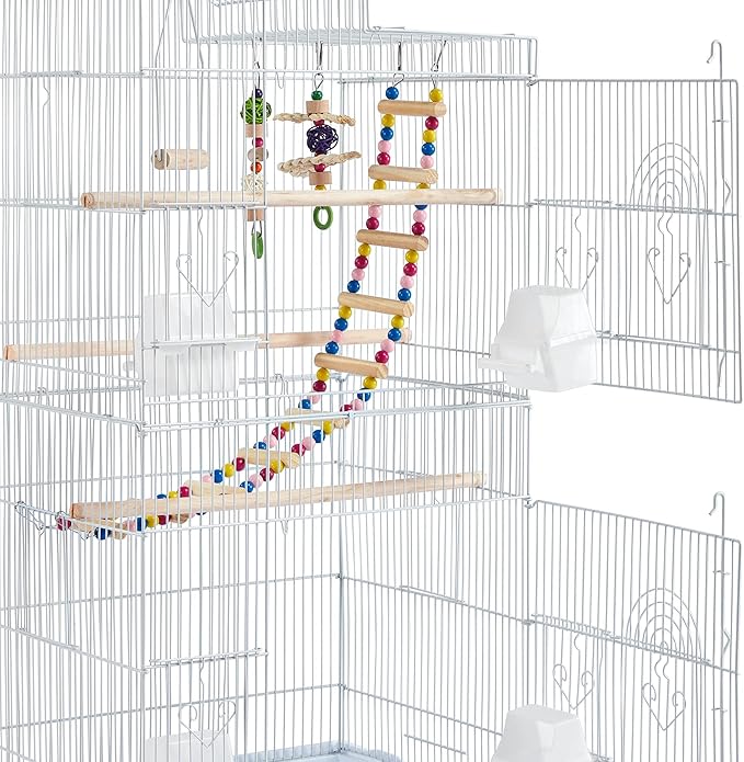 Topeakmart White Large Flight Bird Cage for Parakeets Canaries Lovebirds Medium Small Birds Parrots w/Toys&Swing&Ladder