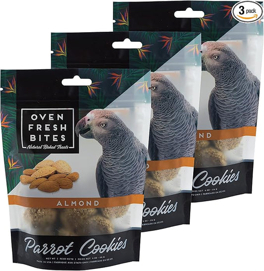 Oven Fresh Bites Natural Baked Treats, All-Natural Bird Treat Parrot Cookies, 4 Oz, Almond, 3-Pack