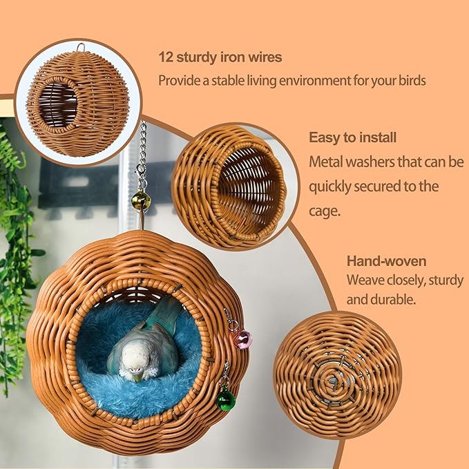 Bird Nest, Warm Bird Bed for Cage Parrot Nesting House Hanging Parakeet Cage Accessories for Lovebird, Canary, Budgie, Finch, Hamster (Single-Hole Style)