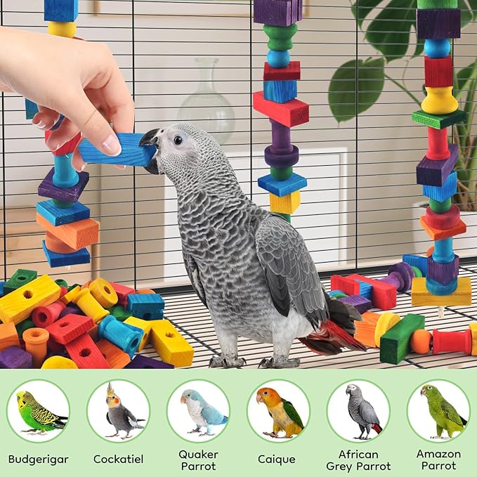 DBNESS Bird Toys for Parrots, 200 Pcs Colorful Multi-Shaped DIY Wooden Blocks Craft, Natural Parrot Chew Training Foot Toy for Amazon African Grey Cockatiels Conure Monk Parakeet