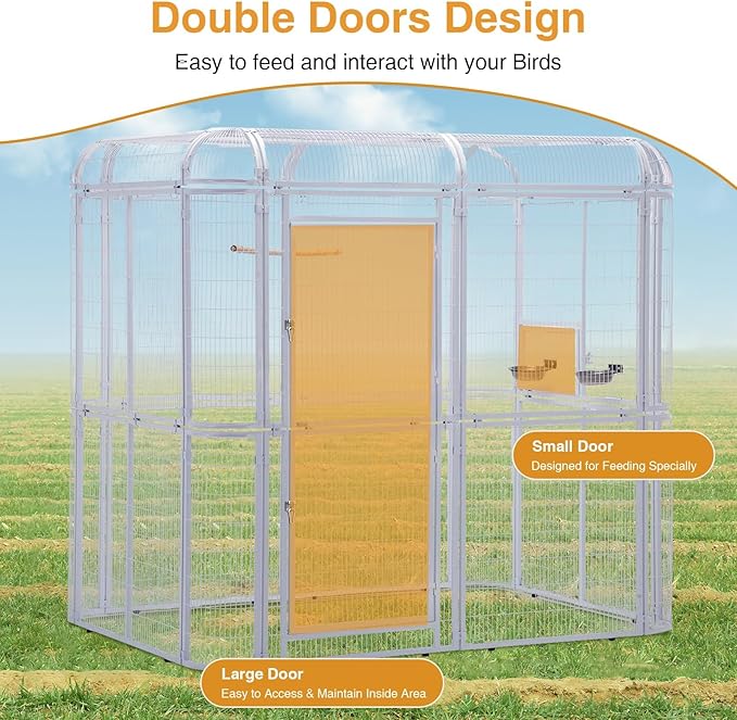 87-Inch Heavy Duty Walk-in Bird Cage – Large Outdoor Aviary Metal Birdcage with Stand, 7.22x5.25x6.8ft Flight Space for Macaw, Budgie, Conure, Lovebird, Parakeet, Cockatiel