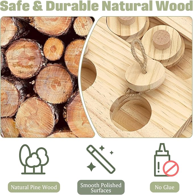 BNOSDM Wooden Bird Foraging Toys with Enrichment Puzzle for Training & Chewing Natural Wood Stand Platform Feeder Cage Accessoriesfor Small and Medium Parrots, Parakeets, Cockatiels, Sun Conures
