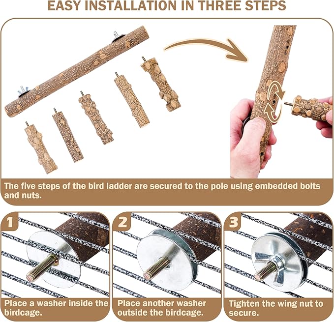 Bird Perches for Cage, 7PCS Natural Wood Bird Cage Accessories, Parakeet Toys Parrot Perch Stand for Parakeets, Budgies, Cockatiels, Lovebirds, Conures, Bird Ladder