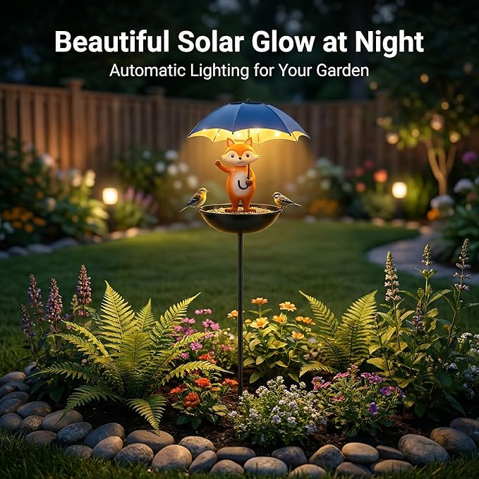 Topadorn Solar Bird Feeder with Pole – Outdoor Standing Bird Feeder with LED Light for Garden & Yard