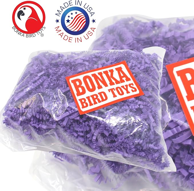 Bonka Bird Toys Colored Crinkle Shred Paper Chew Forage Nesting Treat Natural Multi-Use Craft Part Projects Cockatiels Parakeets Conures Amazons and Other Similar Birds (Purple)
