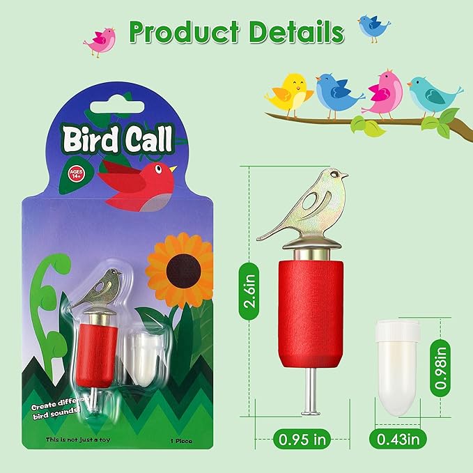 Dreyoo Bird Whistle Call with Rosin, Zinc Alloy & Wooden Birds Caller for Outdoor Birds Watching, Nature Play and Gifts for Bird Lovers(Red Color)