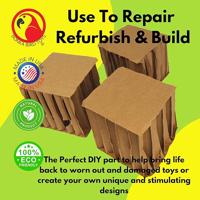 Bonka Bird Toys 3751 Pk3 Jumbo 4" Cardboard Cubes Large Parrot Chew Foot Talon Cage Toy, Amazon, African Grey, Pionus, and Similar
