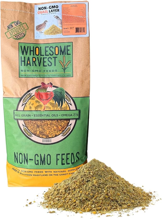 Non-GMO Quail Layer Feed 26% - Premium 40 lb Food for Laying Birds, Button Food