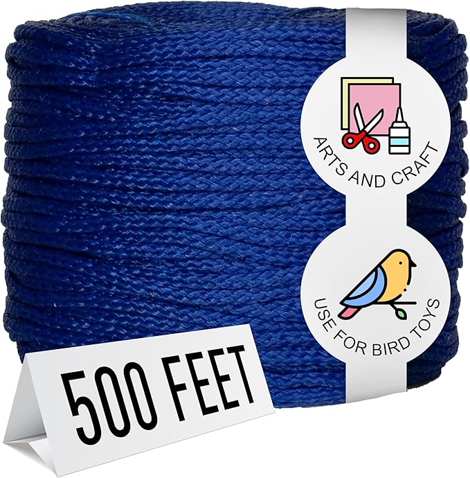 Super Bird Creations SB50027 Braided Polly Rope - Ideal for Making Bird Toys & Crafting - Hollow Polyethylene Cordage - 1/8" Diameter & 500 Meters Long - Ideal for Parrots - Vibrant Blue