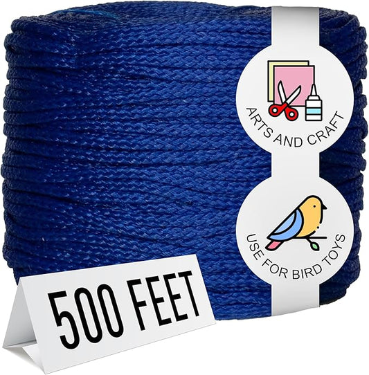 Super Bird Creations SB50027 Braided Polly Rope - Ideal for Making Bird Toys & Crafting - Hollow Polyethylene Cordage - 1/8" Diameter & 500 Meters Long - Ideal for Parrots - Vibrant Blue