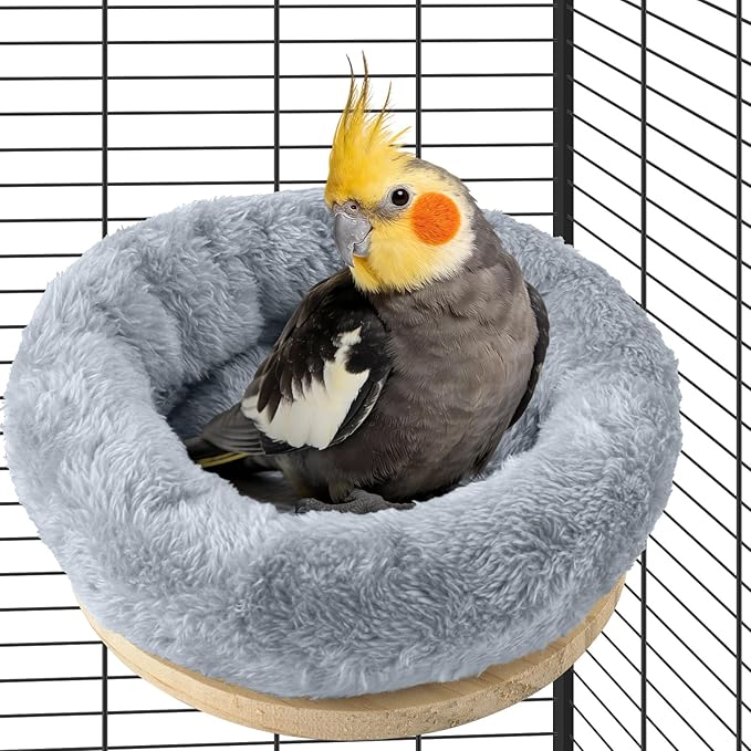DBNESS Medium Bird Nest for Cage, Removable Plush Parrot Hammock Warm Resting Perch Platform for Budgies Cockatiel Conure Parakeet Hamster Washable Breeding Sleeping Lay Eggs Nesting (Grey, M)