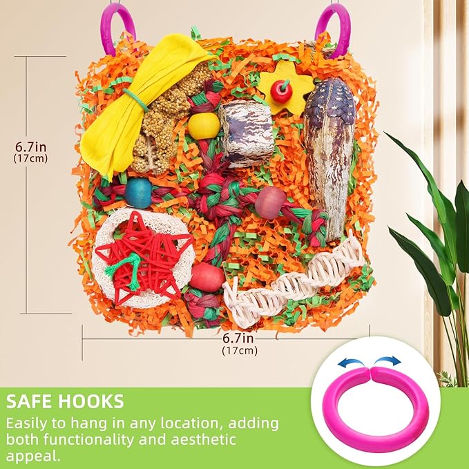 Bird Toys for Small & Medium Parrots - Natural Foraging & Shredding Cage Hanging Toys with Seagrass Mat, Starfruit, Loofah Slices for Budgies, Cockatiels, Lovebirds, Conures (1 PCS)