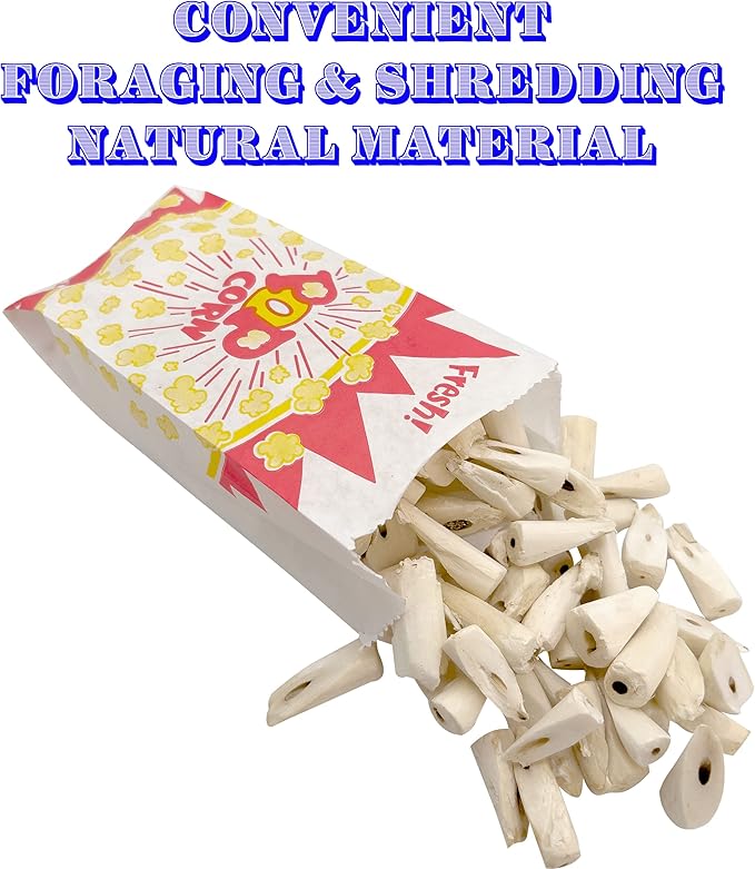5112 Sola Popcorn Shredder - Handmade Super shreddable Bird Toy, Food Grade Popcorn Bag, Handcut sola Wood Pieces, Natural Jute Twine Hanger, Delightfully Fun for Birds to Shred and chew