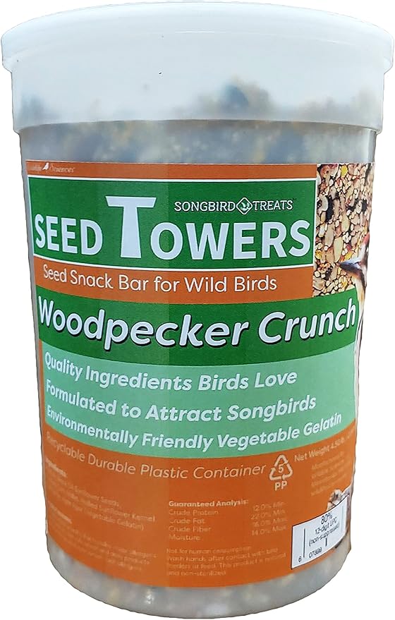 Wildlife Sciences Songbird Treats Seed Towers| 4-5 lb Large Seed Log Towers for Wild Birds (Woodpecker Crunch)